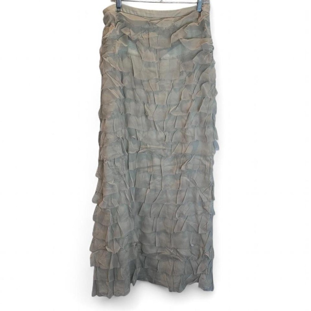 Queue Colette 100% Silk Textured Maxi‎ Skirt NWT 10 Silver Sage Formal Fairycore